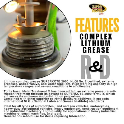 Lithium Complex Grease | Lubricant | Superkote 2000 Multipurpose | NLGI 2 | EP | High Temp | Automotive | Construction | Industry | Gear | Wheel Bearing | Axle | Bike | White | 114 gr Squeeze Tube