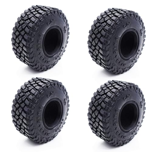 1.0 Tires 55*22mm Tires & Silicone Rubber Inserts for 1/18 1/24 RC Crawler | Soft Drift Tires for RC Crawler Axial SCX24 FMS FCX24 RC Crawler Car,Replacement Wheels,Durable Rubber,Ready to Install