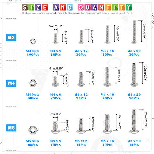 Glarks 510Pcs M3 M4 M5 304 Stainless Steel Allen Hex Drive Button Head Socket Cap Bolts Screws Assortment Kit - size: Hex Button Head Cap Screws Set
