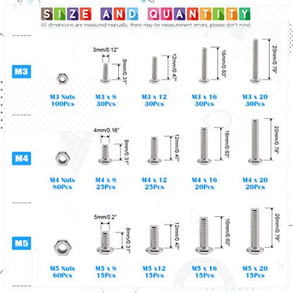 Glarks 510Pcs M3 M4 M5 304 Stainless Steel Allen Hex Drive Button Head Socket Cap Bolts Screws Assortment Kit - size: Hex Button Head Cap Screws Set