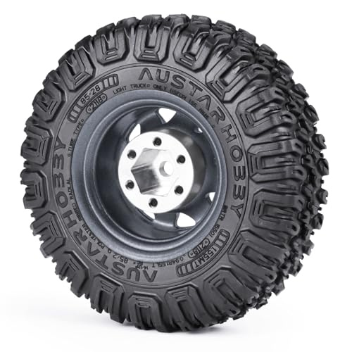 4PCS 1.55 inch Aluminum Beadlock Wheels Rim Rubber Tires Set 1.55inch Beadlock Wheel Rim Hub ＆ 85mm Rubber Tires Compatible with 1/10 RC Crawler Car Axial D90 TF2 Tamiya CC01 LC70 MST JIMNY