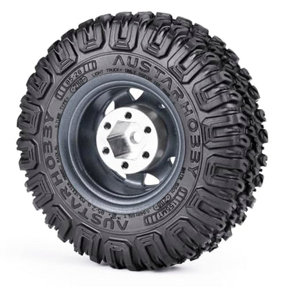 4PCS 1.55 inch Aluminum Beadlock Wheels Rim Rubber Tires Set 1.55inch Beadlock Wheel Rim Hub ＆ 85mm Rubber Tires Compatible with 1/10 RC Crawler Car Axial D90 TF2 Tamiya CC01 LC70 MST JIMNY