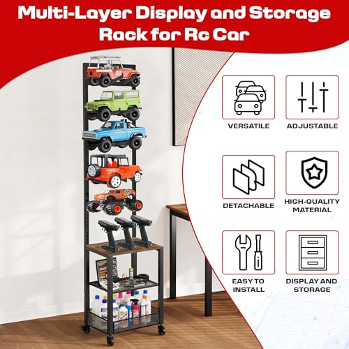 RC Car Stand, Adjustable RC Car Storage Rack, Heavy Duty Shelf for Remote Control Cars & Aceesories, Multi-Layer Workstation Rack