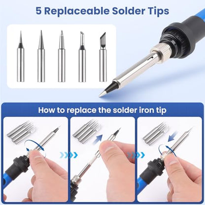 Multi-in-1 Soldering Iron Kit Temp 392℉-842℉ for Electronics DIY | 110V US Plug, 80W Soldering Iron, 5 Soldering Tips, 191-in-1, Soldering Iron Stand with Cleaning Sponge, Digita Multimeter