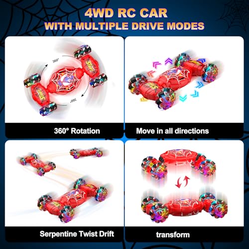 Nikuku Gesture Sensing RC Stunt Car, 4WD Remote Control Car for Boys 6-12 | Hand Controlled RC Twist Car with Lights & Music, 360° Rotation, Birthday Gift Ideas for Kids Ages 6 7 8 9 10 11 12 - color: Red