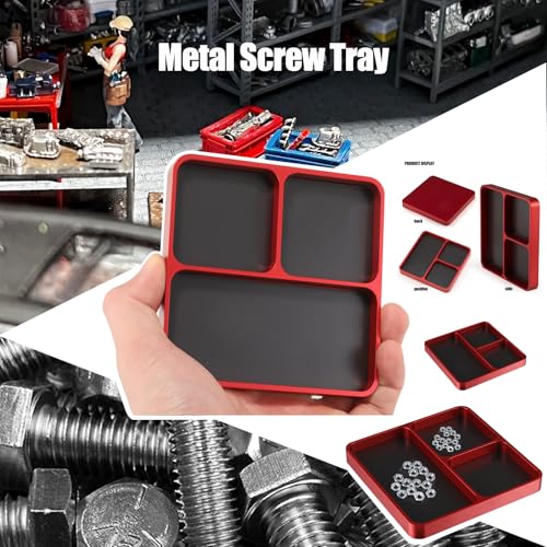 Metal RC Screws Tray with Magnetic Pad, Magnet Screws Holder Alloy Plate RC Fixing Tools Tray for RC Car Boat, Pins and Other Small Metal Parts (RED) - color: Red