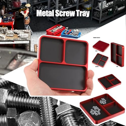 Metal RC Screws Tray with Magnetic Pad, Magnet Screws Holder Alloy Plate RC Fixing Tools Tray for RC Car Boat, Pins and Other Small Metal Parts (RED) - color: Red