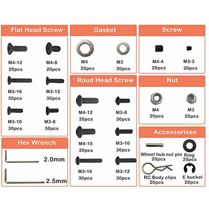 522Pcs RC Screw Kit Stainless Steel Universal Fastener Hardware Assortment Set Heavy Duty Repair Tool Maintenance Upgrade for Traxxas Axial 1 8 1 10