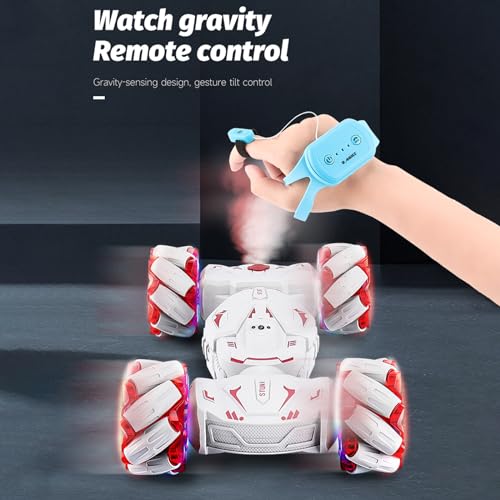 GoolRC Remote Control Car, Gesture Sensing RC Stunt Car with Spray & Lights & Music, 2.4GHz 4WD RC Cars with 360° Rotating, 3 Control Mode Toy Vehicle (Red)
