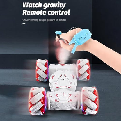 GoolRC Remote Control Car, Gesture Sensing RC Stunt Car with Spray & Lights & Music, 2.4GHz 4WD RC Cars with 360° Rotating, 3 Control Mode Toy Vehicle (Red)