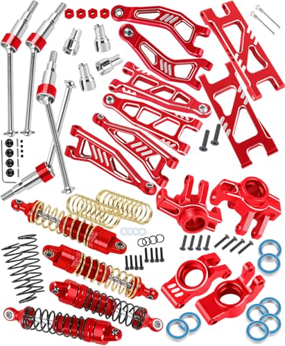 RC Upgrades Part for 1/18 Granite GROM MEGA 380,Front Rear Shock Absorber,Driveshafts CVD,Suspension Arms,Front Steering Block Knuckles & C-Hubs Caster Blocks & Rear Hubs,Red - color: Red(1set)