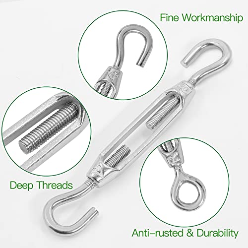 6PCS M4 Hook & Hook Turnbuckle 304 Stainless Steel Turnbuckle Wire Rope Tension Heavy Duty Turnbuckles for Cable Railing Wire Rope Hardware Kit (M4, Hook & Hook) - style: Hook & Hook-M-4