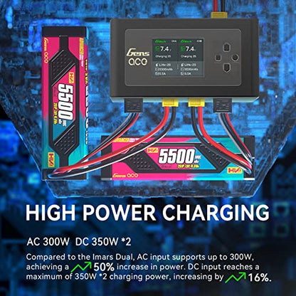 Gens Ace IMARS D300 G-Tech Smart Dual Lipo Charger 16A AC 300W DC 700W Lipo Charge（Black）