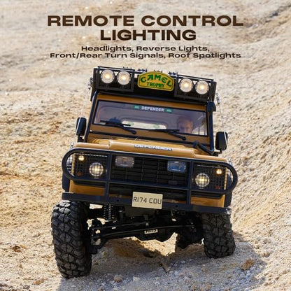 FMS 1/10 FCX10 Land Rover Camel Trophy Edition RC Crawler, Hobby RC Rock Crawler with Lighting System, 4-Link Suspension for Adults, RS (Defender 110 V2) - color: Defender