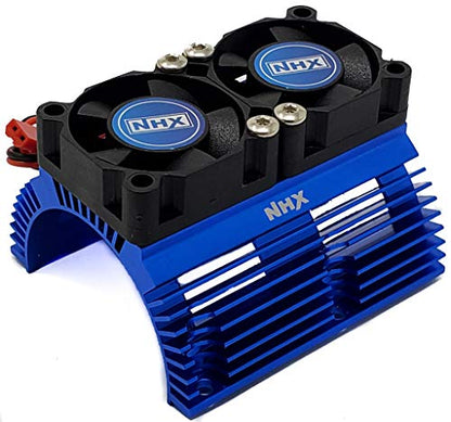 NHX RC Heatsink with Twin High Speed Tornado 28000 RPM Cooling Fans for 1/8 Motors Blue
