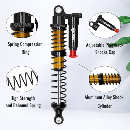 OGRC 100mm Aluminum Adjustable Piggyback Shock Absorber RC Damper for Axial SCX10 TRX4 TRX6 D90 1/10 RC Crawler Upgrade Parts (Gold) - color: Gold