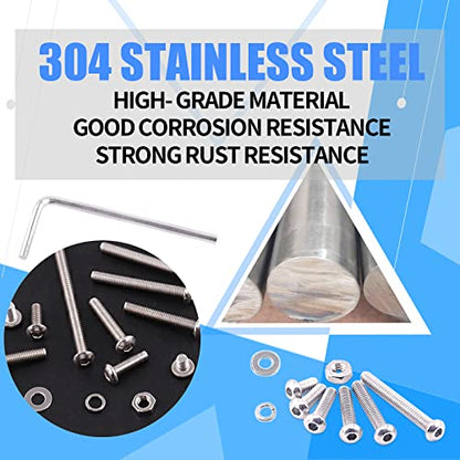 Glarks 925Pcs M2 M3 M4 M5 M6 Button Head Screws 304 Stainless Steel Hex Socket Cap Screws Bolts and Nuts Washers Assortment Kit with Hex Wrench for Machinery Furniture Car Repair - size: M2/M3/M4/M5/M6 screw assortment kit