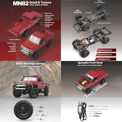 RC Crawler, 1:12 Scale MN82 RC Crawler, 4WD LC79 Land Cruiser Rock Crawlers with Lights, Speed Adjustment, Servo, Tires 2.4Ghz RTR RC Rock Truck for Teens Adults(Yellow) - color: Yellow
