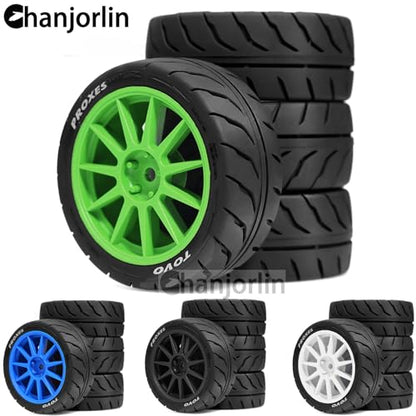1/10 RC On Road Racing Tires and Wheels 12mm Hex OD 2.72'' RC Rally Street Tyres for 1:10 Scale Touring Drift Car Tamiya TT01 TT02 XV01 TA06 A959 PTG2 HPI KYOSHO HSP Traxxas 4PCS (Green) - color: Green