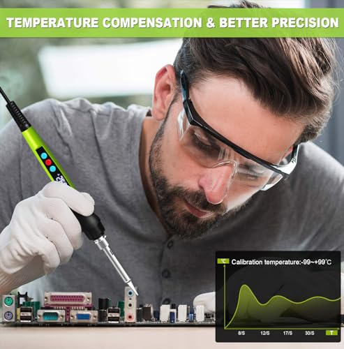 Soldering Iron Kit, 100W Soldering Gun with LED Digital Display, Adjustable Temperature 356-932℉ Solder Kit for Electronics, Includes Soldering Iron Tip, Solder Wire, Stand, Tweezers and Paste, Green - color: Green