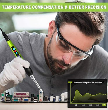 Soldering Iron Kit, 100W Soldering Gun with LED Digital Display, Adjustable Temperature 356-932℉ Solder Kit for Electronics, Includes Soldering Iron Tip, Solder Wire, Stand, Tweezers and Paste, Green - color: Green