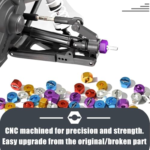 12mm Hex Wheel Hubs w/Axle Pins M4 Flange Lock Nut Standard M3 M4 Nut 5mm Thickness Aluminum Wheel Drive Adapter Replacement of 1654 for RC Traxxas 1/10 Slash 4x4, Stampede 4WD - color: Purple