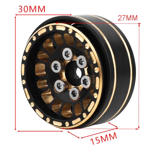 1.0 Brass Beadlock Wheel Rims 4PCS Wheels for All 1/24 Scale FCX24 Axial SCX24 Deadbolt C10 Gladiator 1/18 TRX4M RC Crawler Car Upgrades Parts (Pattern J)