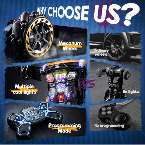 Holyton 1:10 Transforming RC Car, Large Remote Control Car | One-Button Transform to Robot, 2.4GHz Remote Control, Gesture Sensing, LED Lights, 80-Min Playtime, Gift for Kids Ages 5-12 - color: Frosted Gold