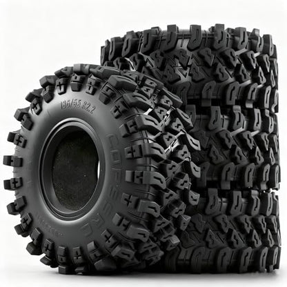 2.2 Inch RC Crawler Tires OD 5.35" 1/10 Soft Rubber Rock Mud Tyres For 1:10 Scale Crawler Car Traxxas TRX4 RC4WD D90 TF2 Axial SCX10 II Tamiya CC01 Gen8 Redcat 2.2" Beadlock Wheels 4Pcs