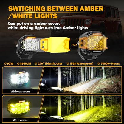 Auxbeam V-MAX Series 4'' 92W Round LED Pod 270° Side Shooter Ditch Lights | 8960LM Pod Lights, Side Shooter LED Offroad Lights with DRL, Spot Flood Combo Beam, 3 Lighting Modes, Auxiliary Pod Light - color: 4in Round LED Pod