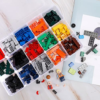 Bead Organizer Storage 3 Pack 15 Grid Clear Plastic Tackle Box Adjustable | Clear Plastic, Divided Compartments, for Beads Washi Tape Ribbon Crafts Art Supplies and Fishing Tackle - size: 3pcs