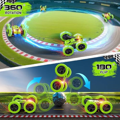cosone Remote Control Car - RC Car Toys for Boys - 4WD 2.4Ghz Double Sided 360° Rotating RC Cars, Birthday Gifts for Kids Age 6 7 8-12 for Boys and Girls- Green - color: Green