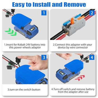 2PCS Power Wheels Adapter for Kobalt 24V Battery,14 Gauge Wire with Fuse Protection, Power Wheel Connector Compatible with KB624-03 KB524-03 KB224-03 for RC Car, Robotics & DIY Projects - style: 2pcs for Kobalt 24v