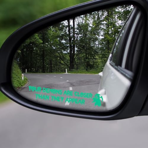 2PCS Funny Halloween Vanity Mirror Stickers, Gothic Car Accessories, Your Demons are Closer Than They Appear Car Mirror Decal, Vinyl Waterproof Bumper Sticker for Truck Window (Green) - color: Green