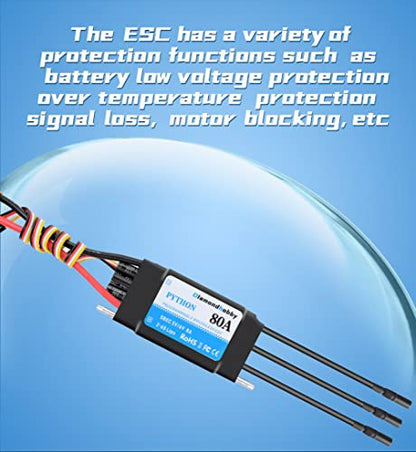DH 80A 2-6S Waterproof Brushless ESC Electronic Speed Controller with 5V/6V 8A BEC and XT90 4.0mm Banana Head Connector for Model Ship RC Boat - size: 80A