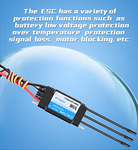 DH 80A 2-6S Waterproof Brushless ESC Electronic Speed Controller with 5V/6V 8A BEC and XT90 4.0mm Banana Head Connector for Model Ship RC Boat - size: 80A