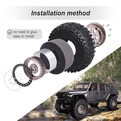 HobbyPark 120mm / 4.72inch 1.9 Crawler Tires and 1.9 Beadlock Wheels Set Foam Inserts for Axial SCX10 II III Traxxas TRX-4 Redcat Gen8 Gen7 Upgrades Replacement Parts (4-Pack) (Gray&Black) - color: Gray&black