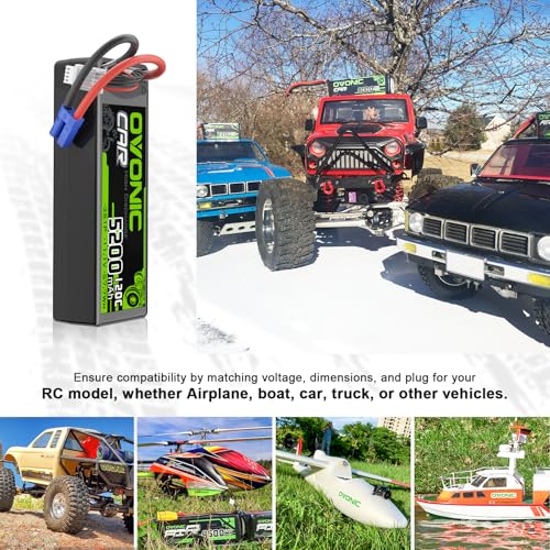 OVONIC 3S LiPo Battery 11.1V 5200mAh 120C with EC5 Plug for RC Car RC Truck Airplane Helicopter Boat Car Racing RC Hobby (2 Packs)(with Lipo Voltage Checker)