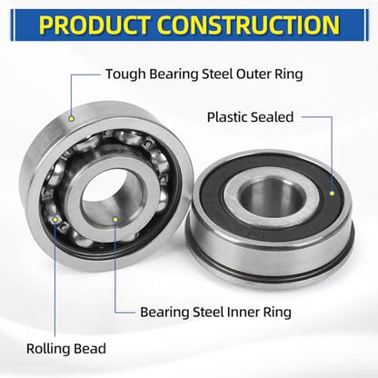 1/2" Deep Groove Ball Bearing, 13x35x13mm Bore Sealed Flanged Steel Bearings Replacement for Wheelbarrow, Lawn Mower, Hand Truck, Garden Cart Tire and Wheels, 4 Pack - size: ID 1/2" x OD 1-3/8"