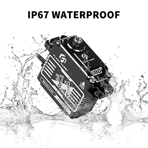 37KG Brushless Servo, 8.4V High Torque Servo, IP67 Waterproof RC Crwaler Servo Compatible with Sanwa SSR/ NB4/ Futaba for 1/8 1/10 Scale RC Crawler Cars, Trucks or Robotic Parts(180°)