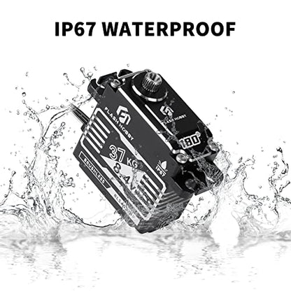37KG Brushless Servo, 8.4V High Torque Servo, IP67 Waterproof RC Crwaler Servo Compatible with Sanwa SSR/ NB4/ Futaba for 1/8 1/10 Scale RC Crawler Cars, Trucks or Robotic Parts(180°)