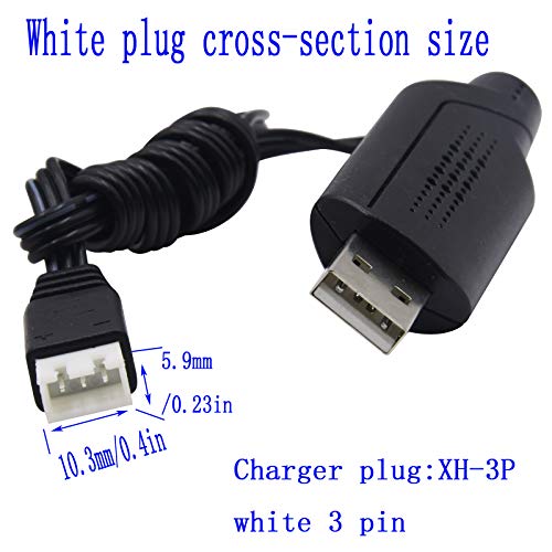 Blomiky 2 Pack 7.4V 1.3A Lithium Battery Charger Cable with XH-3P Plug for Some 1/10 1/12 1/16 1/14 1/18 Scales RC Car Truck Boat Drone 7.4V 2S Lipo or Li-ion Battery / 9125 USB 2