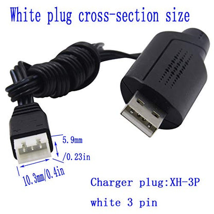 Blomiky 2 Pack 7.4V 1.3A Lithium Battery Charger Cable with XH-3P Plug for Some 1/10 1/12 1/16 1/14 1/18 Scales RC Car Truck Boat Drone 7.4V 2S Lipo or Li-ion Battery / 9125 USB 2