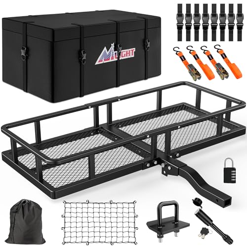 Nilight 60" x 20"x 7.87" Folding Carrier Fits 2-Inch Receiver 500 Lbs Capacity Bag Net Ratchet Straps Lock Stabilizer for SUV Pickup RV Van - style: 20"Basket w/Bag,Net,Straps,Stabilizer,Lock