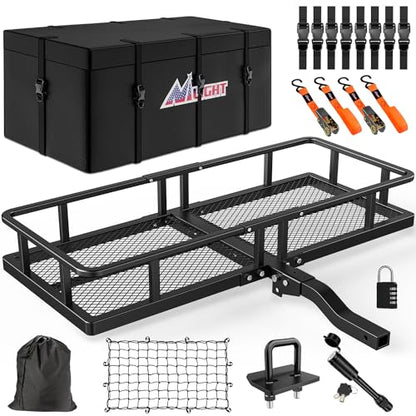 Nilight 60" x 20"x 7.87" Folding Carrier Fits 2-Inch Receiver 500 Lbs Capacity Bag Net Ratchet Straps Lock Stabilizer for SUV Pickup RV Van - style: 20"Basket w/Bag,Net,Straps,Stabilizer,Lock