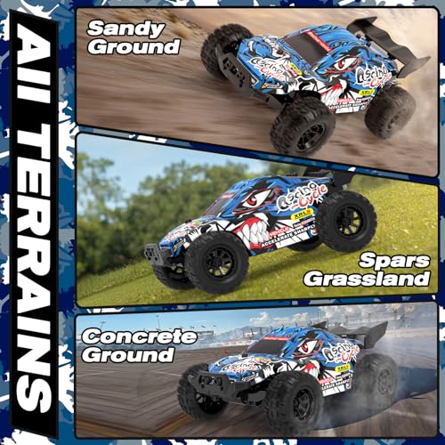 1:32 High Speed 25 KM/H(Peak) Monster Remote Control Car with LED Lights, Speed/Steering Adjustable Drift rc Car with Rechargeable Battery, 360° Rotation - Boys Toys Gifts for Christmas Birthdays - color: Rc Monster Car-blue