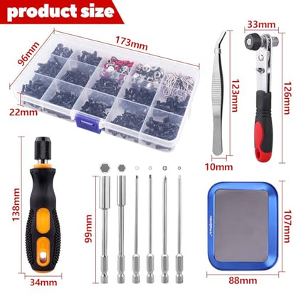 HobbyPark 620pcs RC Screw Kit Screws Assortment Set Hardware RC Repair Tool Kit RC Screwdrivers Hex Drivers w/Tray for Traxxas Arrma Axial Redcat Losi 1/8 1/10 1/12 1/16 Scale RC Car Truck Crawler