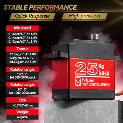 25KG Servo Motor High Torque Metal Gear for 1/10 1/8 RC Car 4 Pack | 27.5kg.cm Torque & 0.13s/60° Speed @8.4V, 180 Degree Digital Waterproof Standard Steering with 25T Horn for RC Crawler Robot
