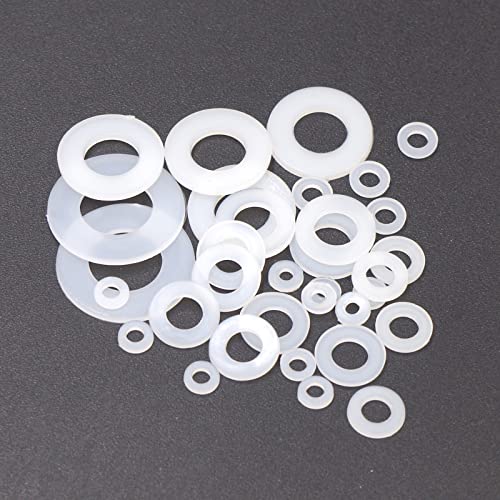 600PCS Metric M2 M2.5 M3 M4 M5 M6 M8 M10 Nylon Flat Washers Spacers Plastic Washers Assortment Kit (White) - color: White
