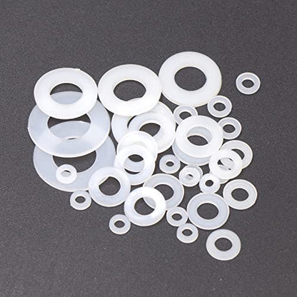 600PCS Metric M2 M2.5 M3 M4 M5 M6 M8 M10 Nylon Flat Washers Spacers Plastic Washers Assortment Kit (White) - color: White